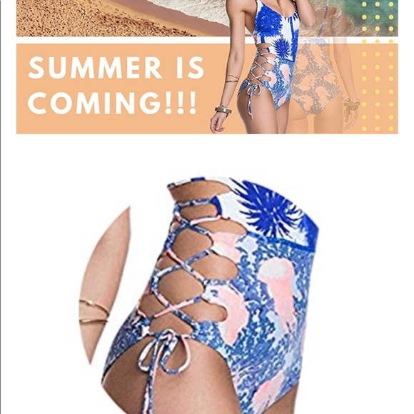 REVERSIBLE coconut tree pattern/striped bathing suit. Like new - Picture 6 of 6